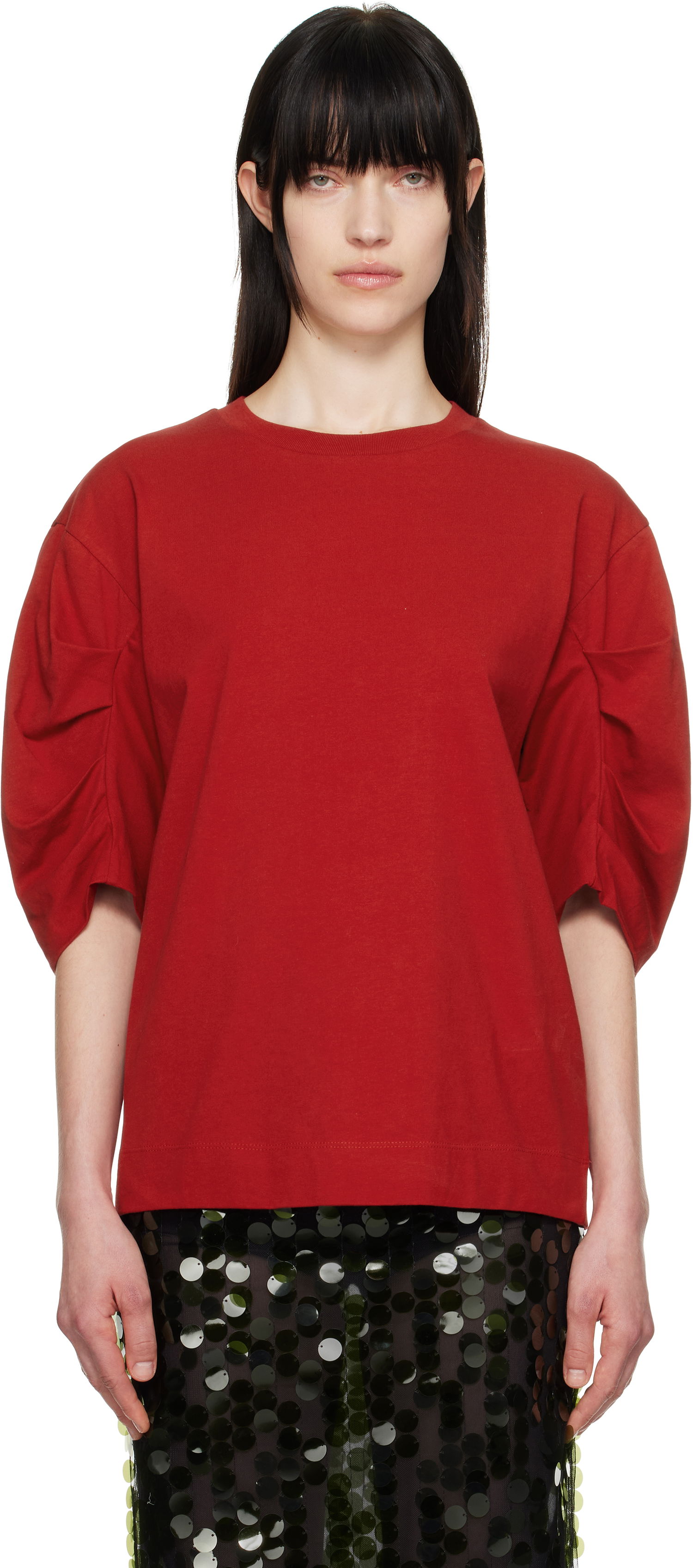 T-shirt Dries Van Noten Dries Van Noten Pleated T-Shirt Röd | 251-011141-1603, 0