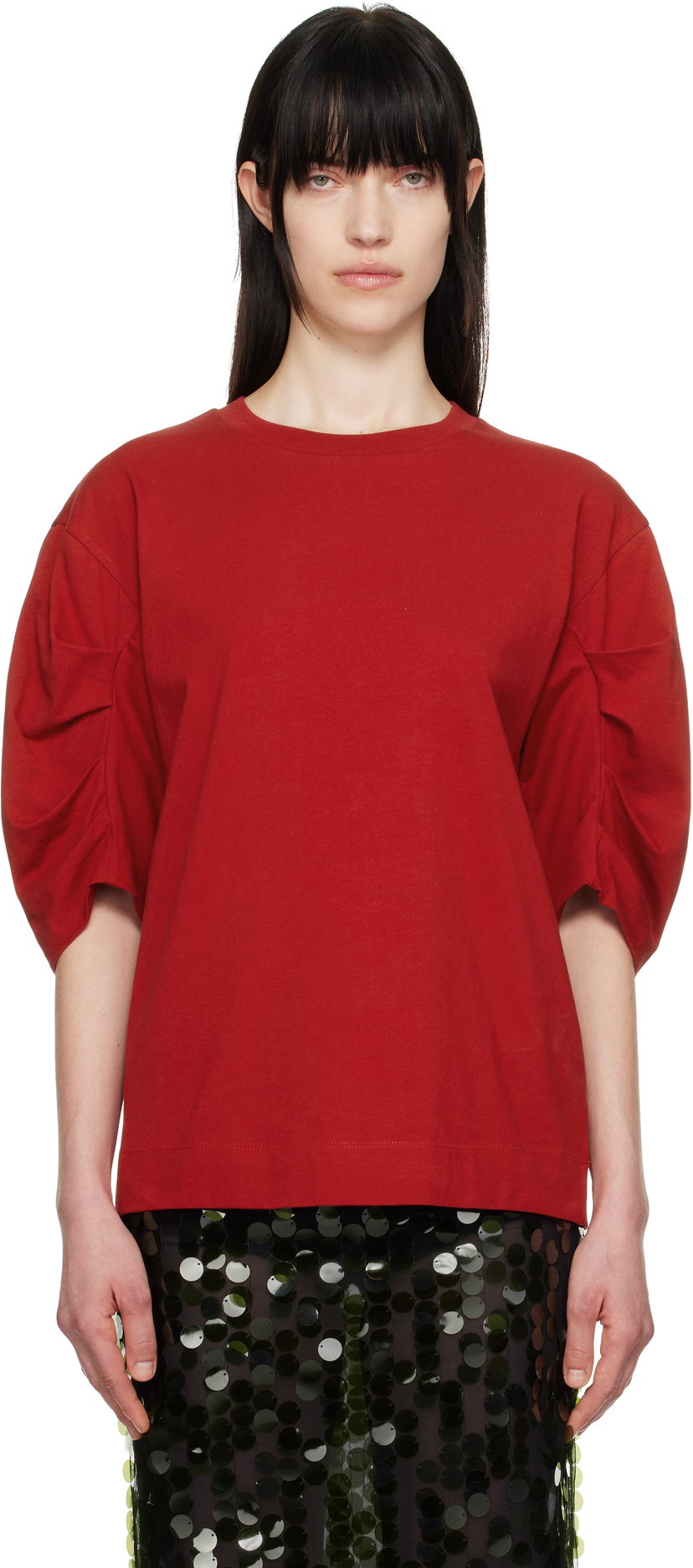 T-shirt Dries Van Noten Dries Van Noten Pleated T-Shirt Röd | 251-011141-1603