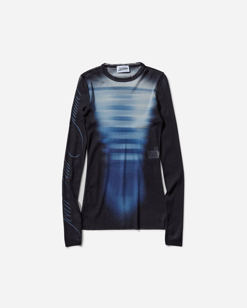 T-shirt Jean Paul Gaultier Longsleeve Top with Sleeves Print Svart | 25-33-F-TO257-T576 595601