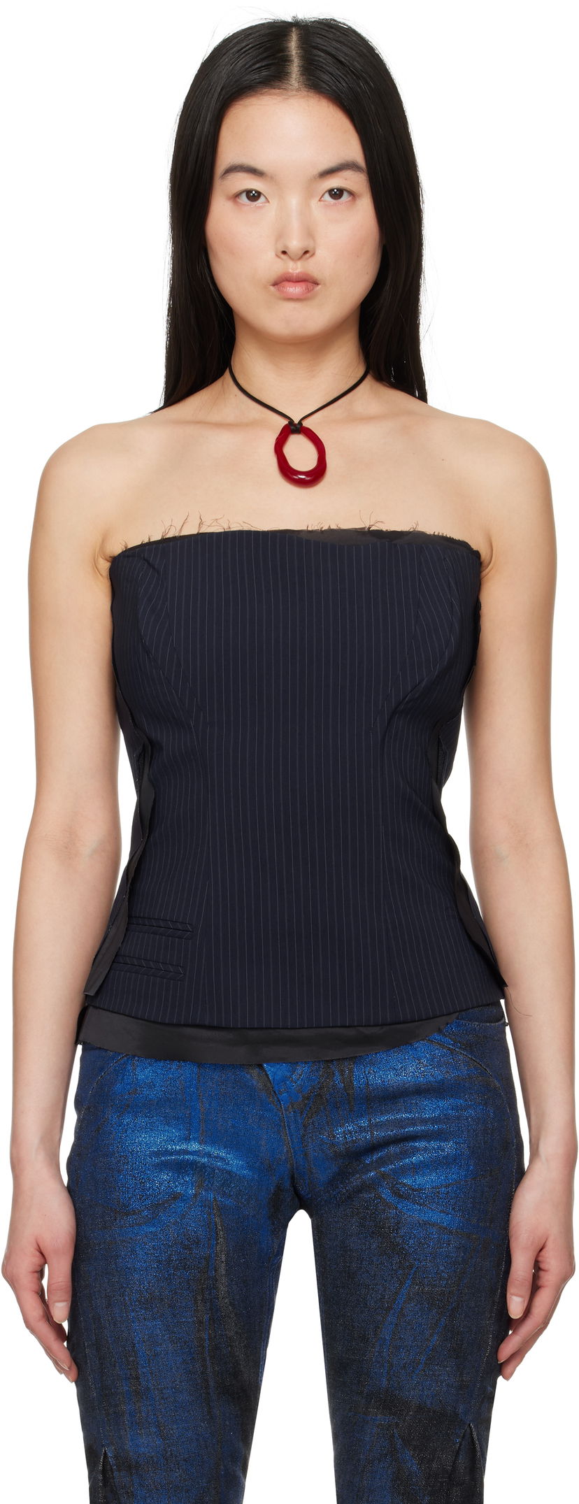 Crop top Ottolinger Ottolinger Pinstripe Corsage Top Svart | 12310302301