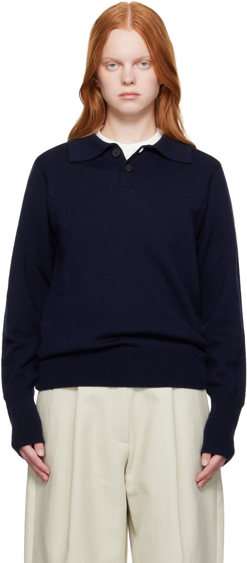 Sweater Studio Nicholson Studio Nicholson Sark Polo Sweater Mörkblå | SARK SN - 1503