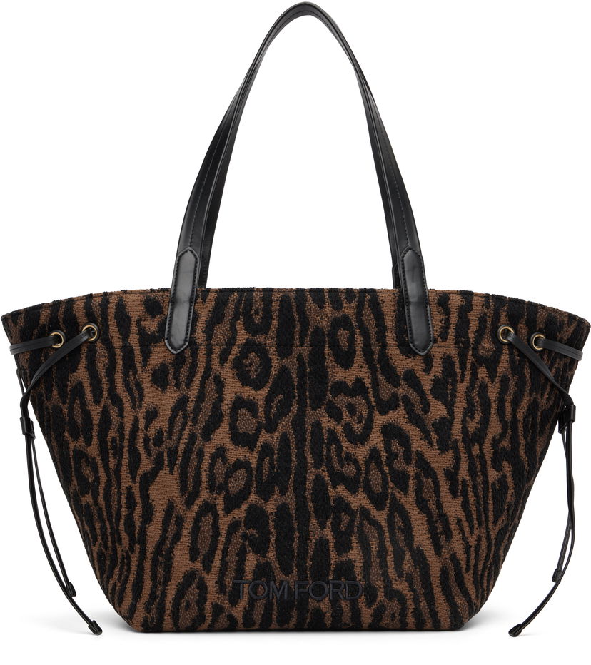 Tygpåse Tom Ford Tom Ford Jacquard & Calfskin Large Tote Brun | L1876-TSY057G