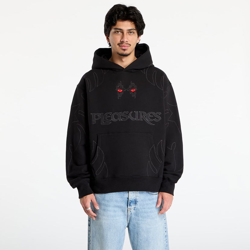 Sweatshirt Pleasures Afterlife Red Eyes Embroidered Outline Hoodie Svart | P25F025-BLACK