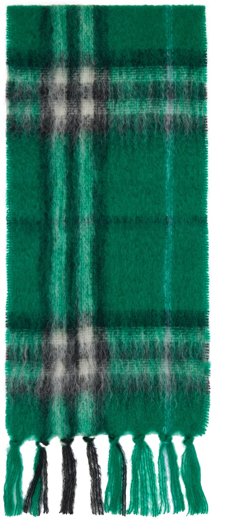 Halsduk Burberry Burberry Check Mohair Wool Scarf with Tassels Grön | 8112968