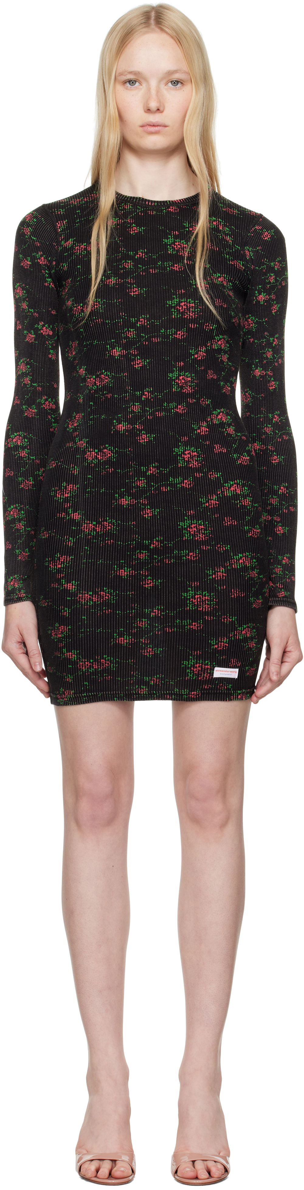 Klä Alexander Wang Alexander Wang Floral-Print Ribbed Mini Dress Svart | 8C1246646P, 0