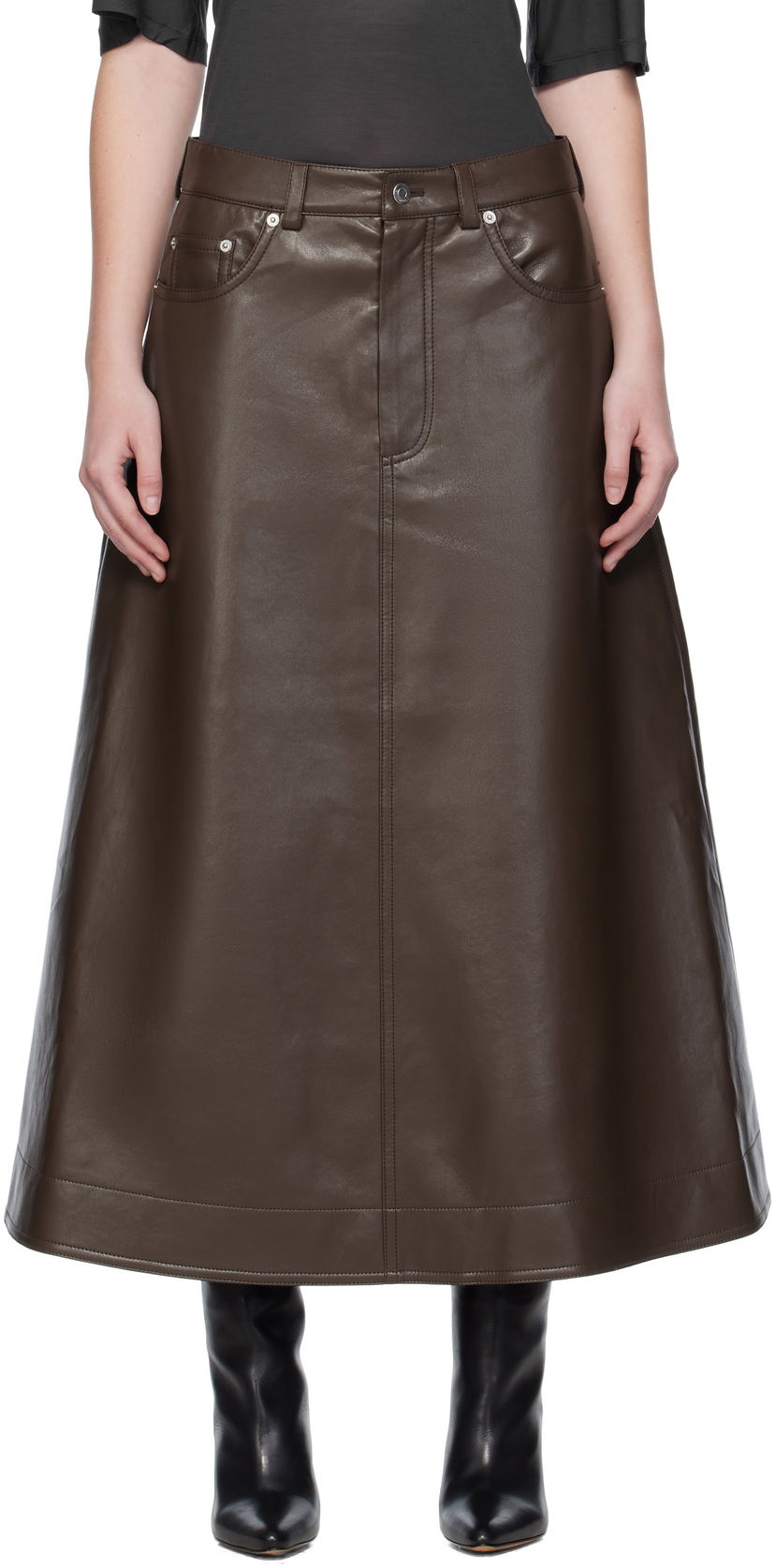 Kjol Nanushka Nanushka Cintia Regenerated Leather Maxi Skirt Brun | NW25PFSK15478