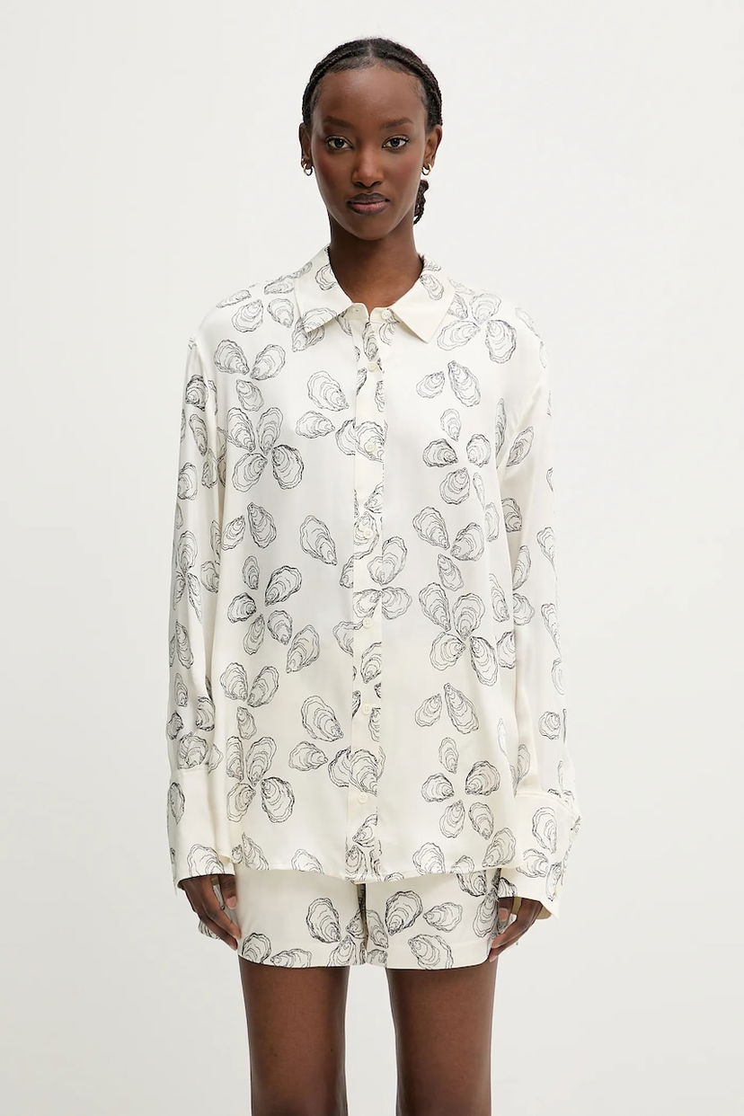 Skjorta Anine Bing Anine Bing Avalon Relaxed Silk Shirt Vit | A.07.10545