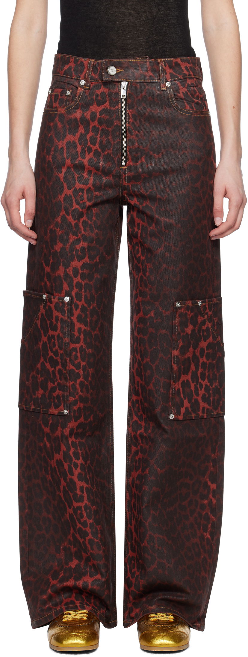 Cargo byxor GANNI Ganni Andi Foil Cargo Jeans Röd | J1680