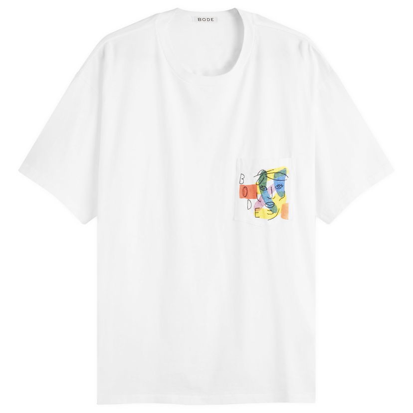T-shirt Bode Bode Portrait Pocket T-Shirt, Size Large Vit | MRF25CS027