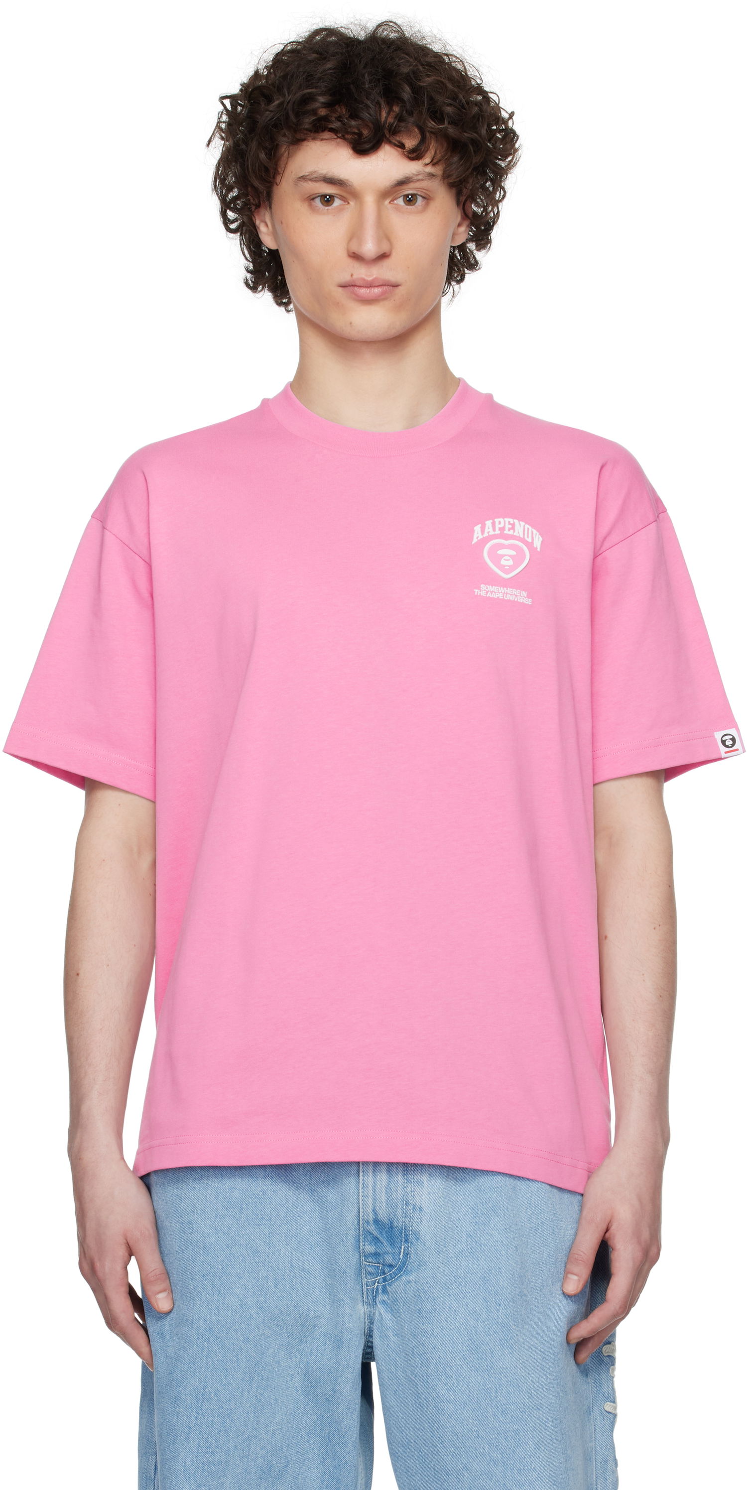 T-shirt AAPE by A Bathing Ape AAPE by A Bathing Ape 'AAPE Now' Moonface Heart Logo T-Shirt Rosa | AAPTEM1600XXNPKX, 0