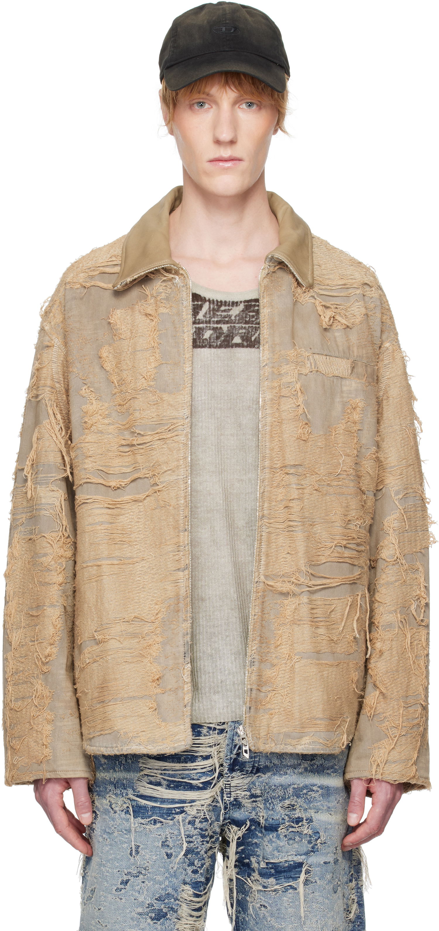 Jacka Diesel Diesel D-Ivar-Fsg Distressed Denim Jacket Beige | A18111-007AZ-33S, 0
