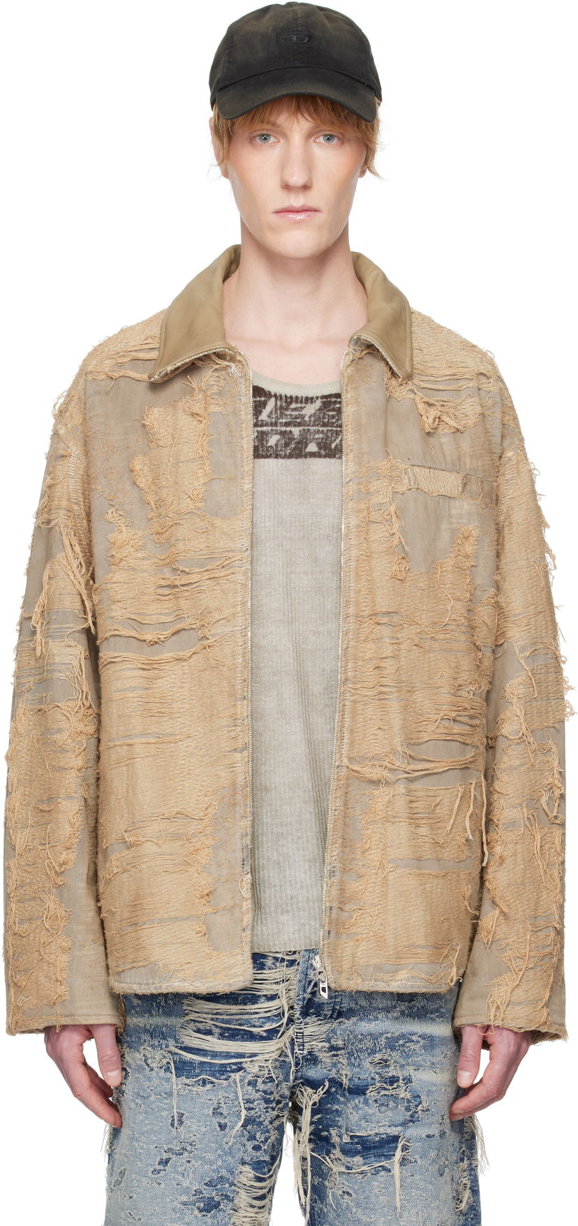 Jacka Diesel Diesel D-Ivar-Fsg Distressed Denim Jacket Beige | A18111-007AZ-33S