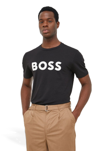 T-shirt BOSS Cotton Jersey T-Shirt Rubber-Print Logo Svart | 50481923