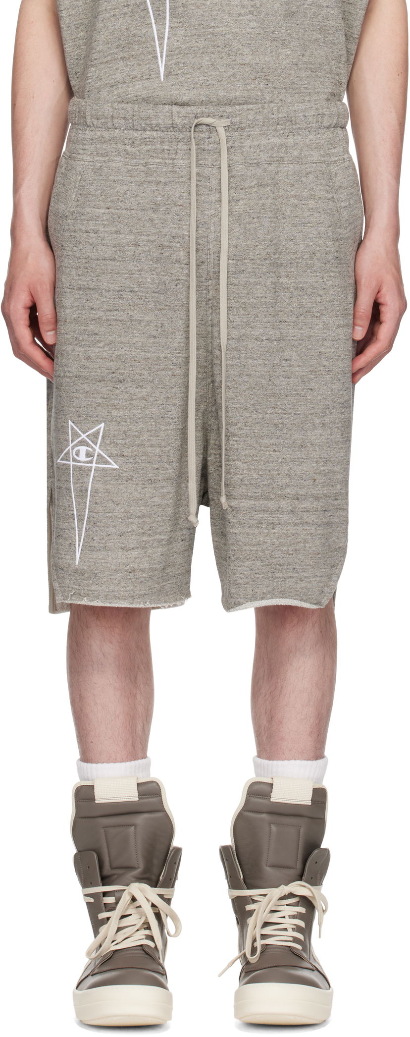 Shorts Rick Owens Rick Owens Champion Edition Beveled Pods Shorts Grå | CM01E1687 CHMJ MELANGE JERSEY