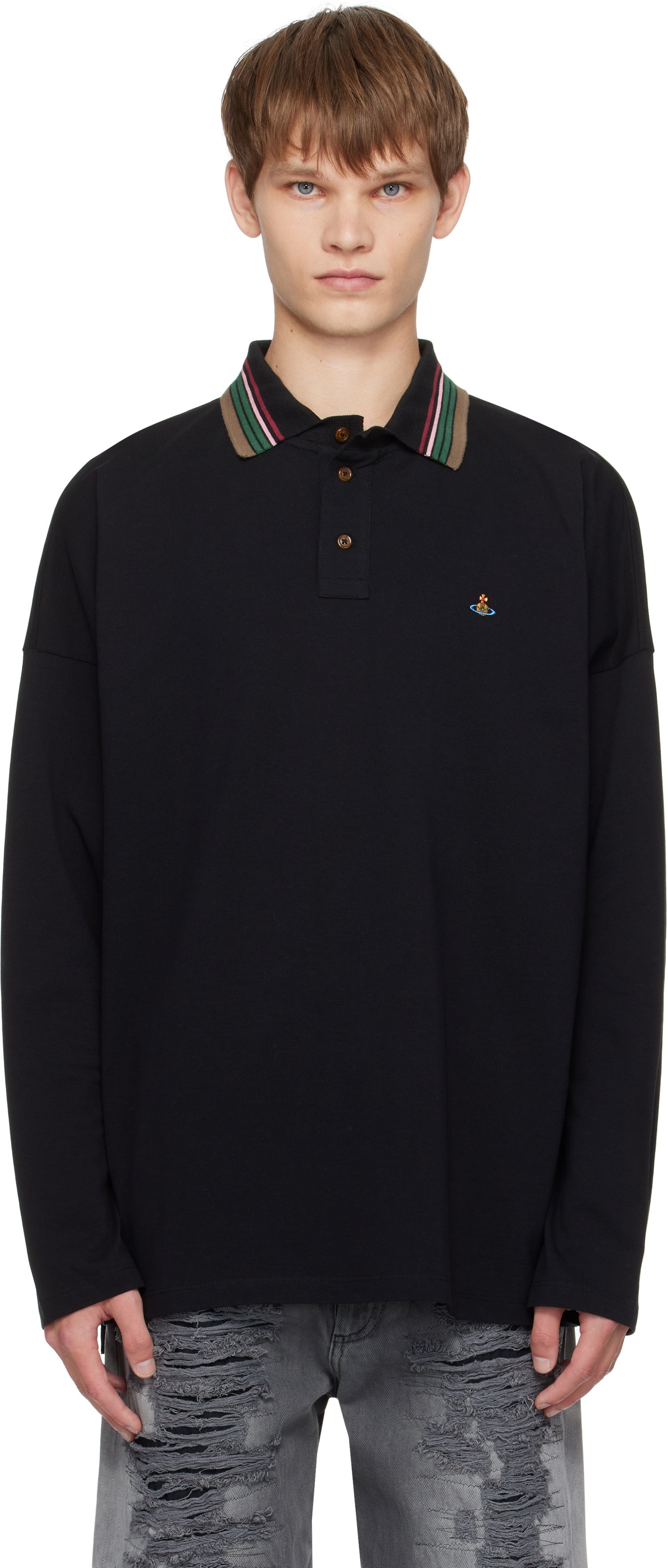 Polotröja Vivienne Westwood Vivienne Westwood Oversized Long Sleeve Polo Svart | 2H01000Q-J0009-, 0