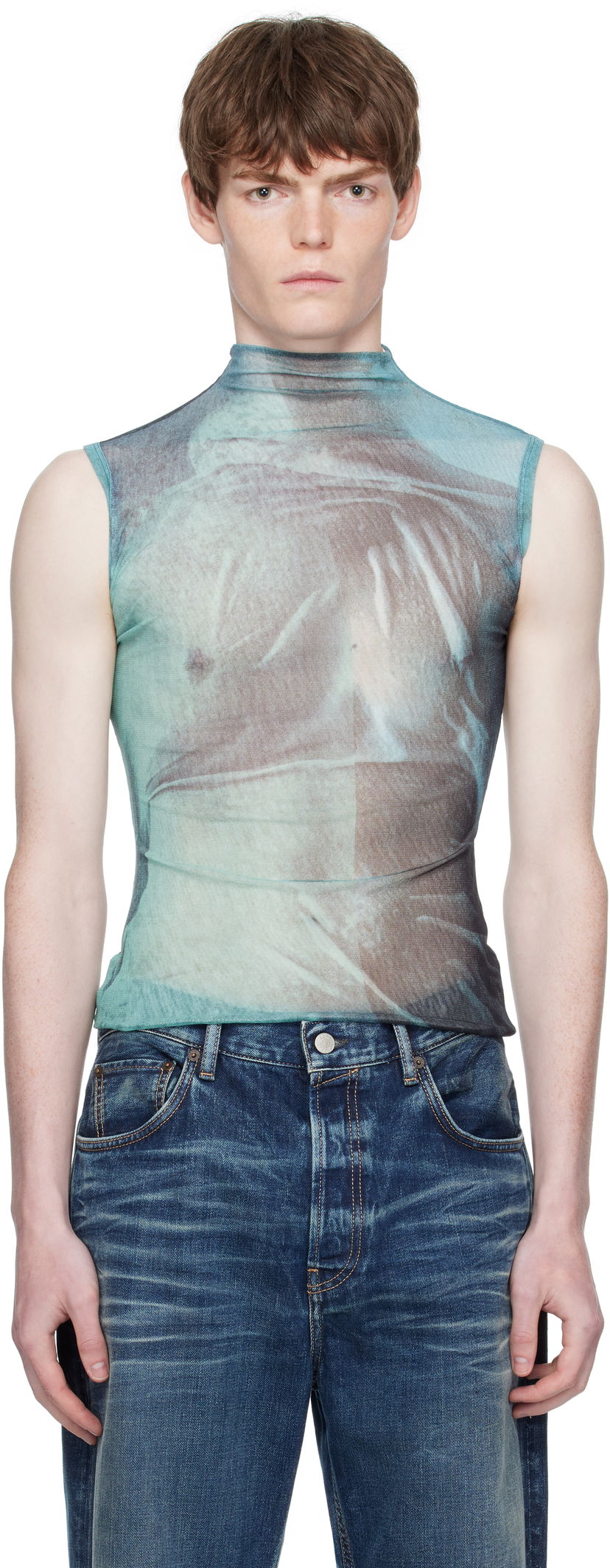 Linne Jean Paul Gaultier Jean Paul Gaultier Printed Sleeveless Turtleneck Turkos | 25/03-W-TO311-M004P-5557