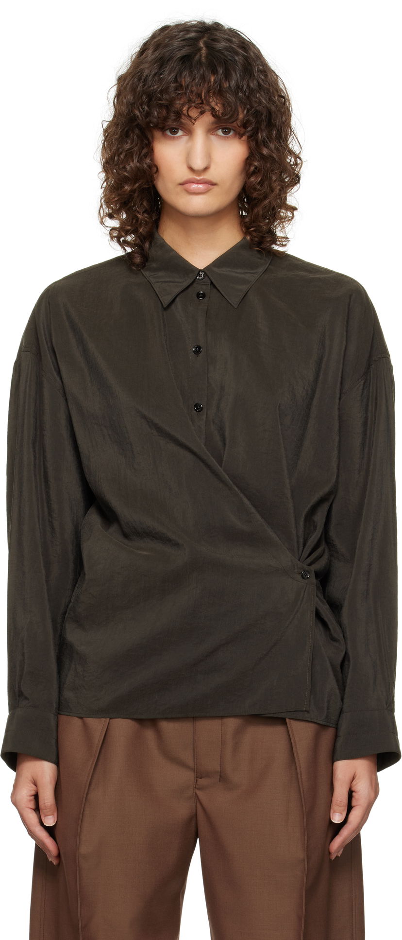 Skjorta LEMAIRE Lemaire Straight Collar Twisted Shirt Brun | SH1141 LF1308