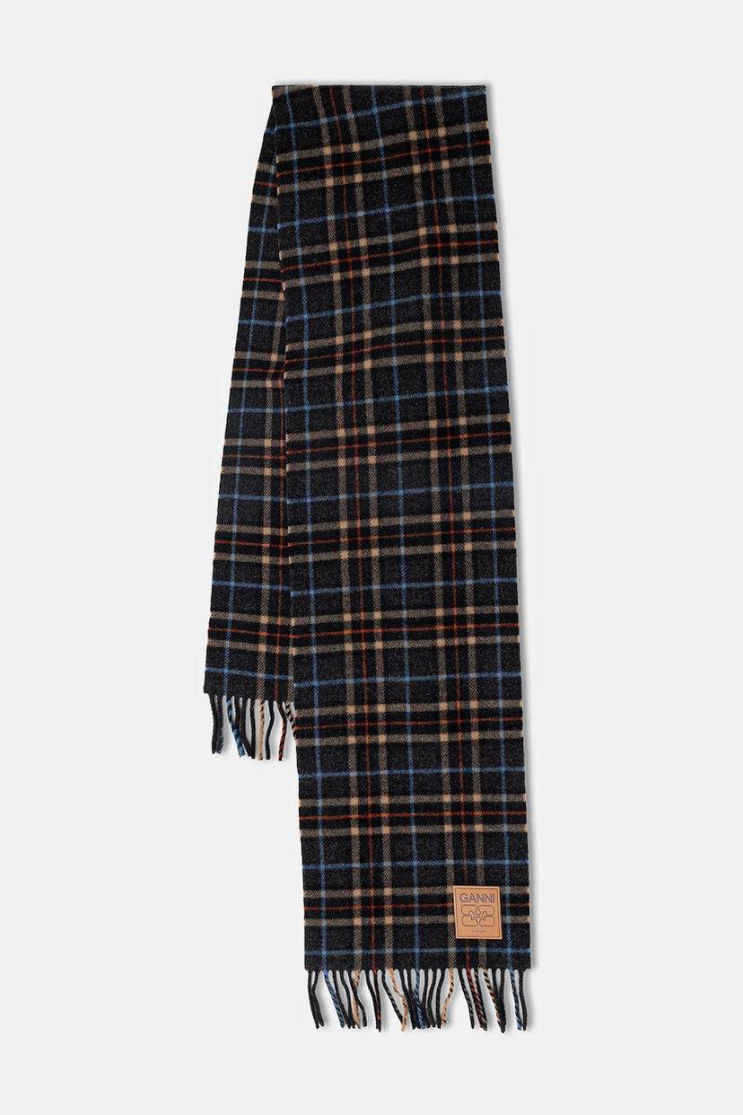 Halsduk GANNI Double Face Wool Check Scarf Flerfärgad | A6933