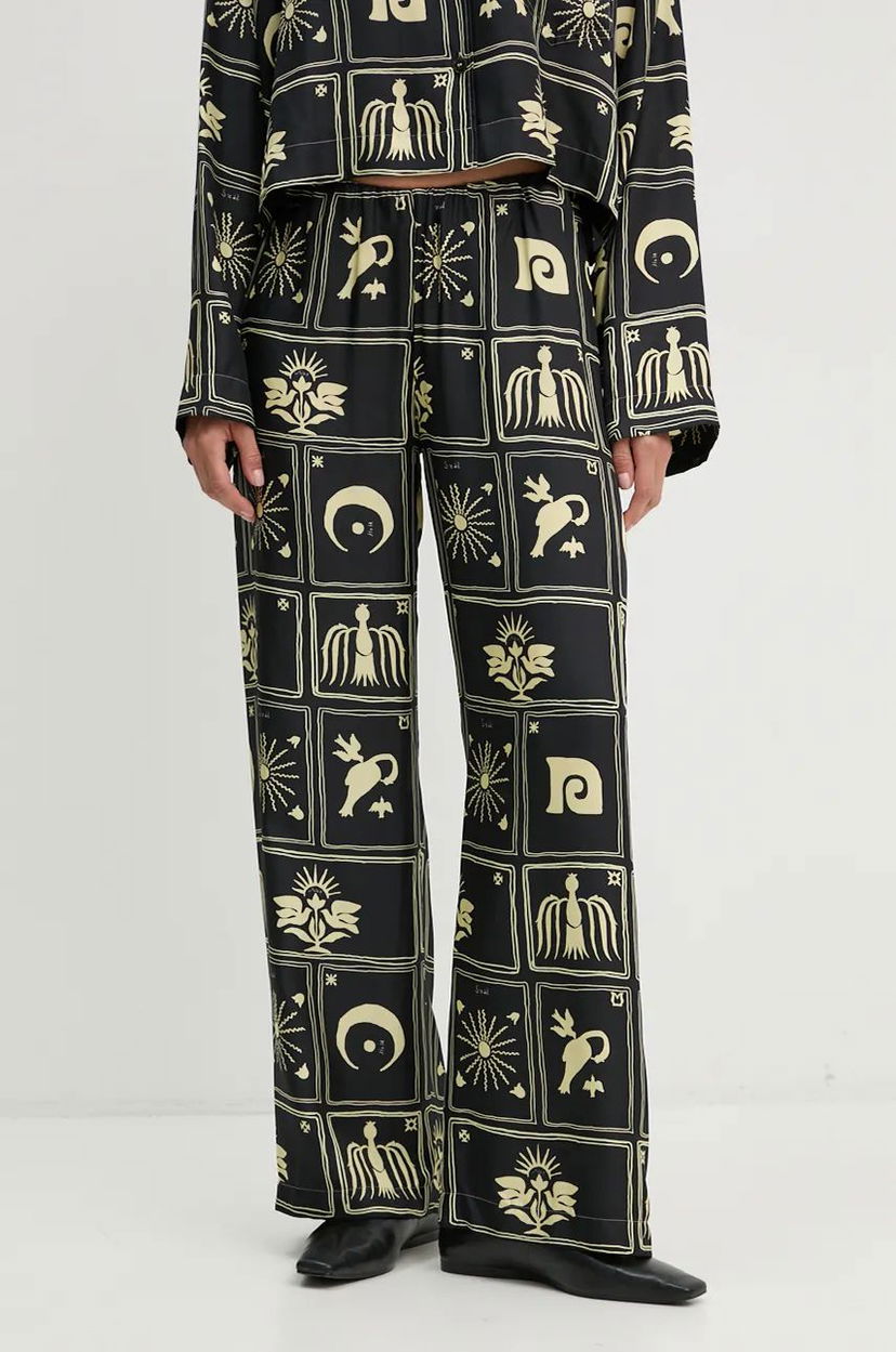 Byxor Nanushka Silk Wide Leg Pants Svart | NW24PFOW05999