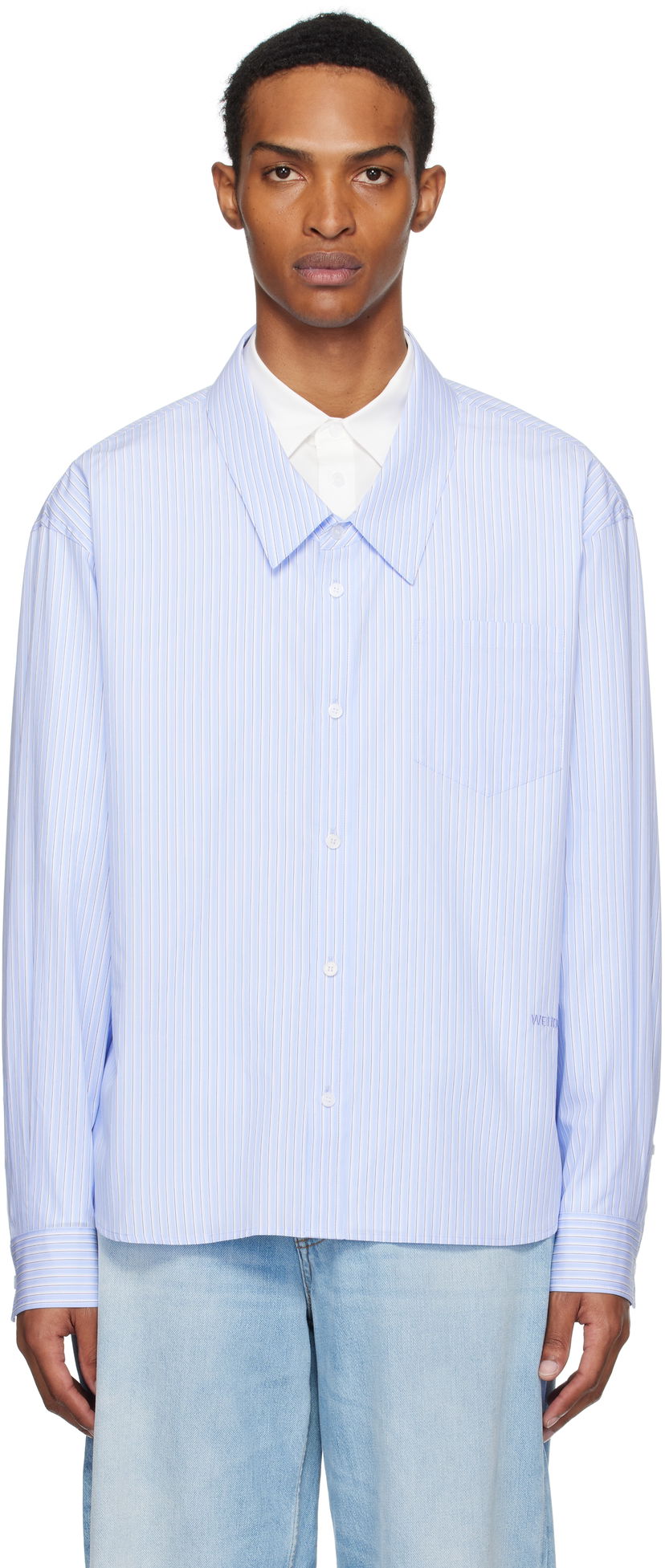Skjorta We11done We11done Striped Layered Shirt Blå | WD-SH2-25-182-M-BL
