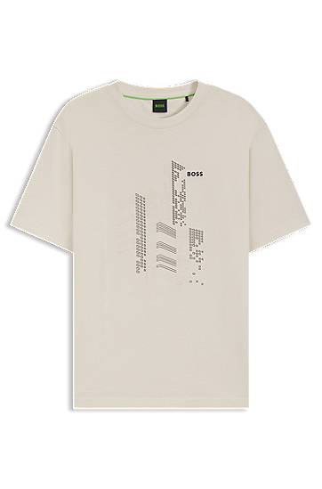 T-shirt BOSS BOSS Relaxed-Fit Cotton Jersey T-Shirt with City Graphic Print Beige | 50552184