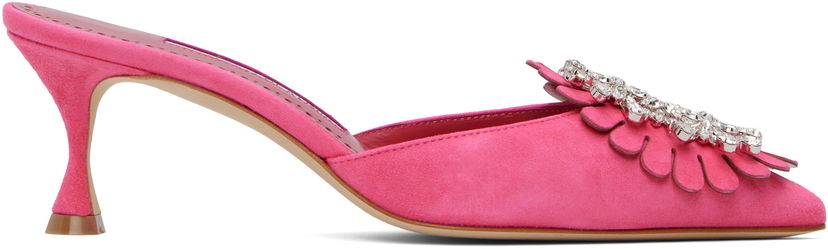 Sneakers och skor Manolo Blahnik Manolo Blahnik Shogmu Suede Mules with Crystal Embellishment Rosa | 125-2854
