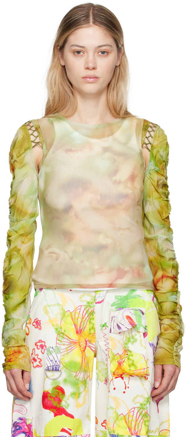 Linne Collina Strada Collina Strada Cardio Delilah Sheer Long Sleeve Blouse Grön | XX3288