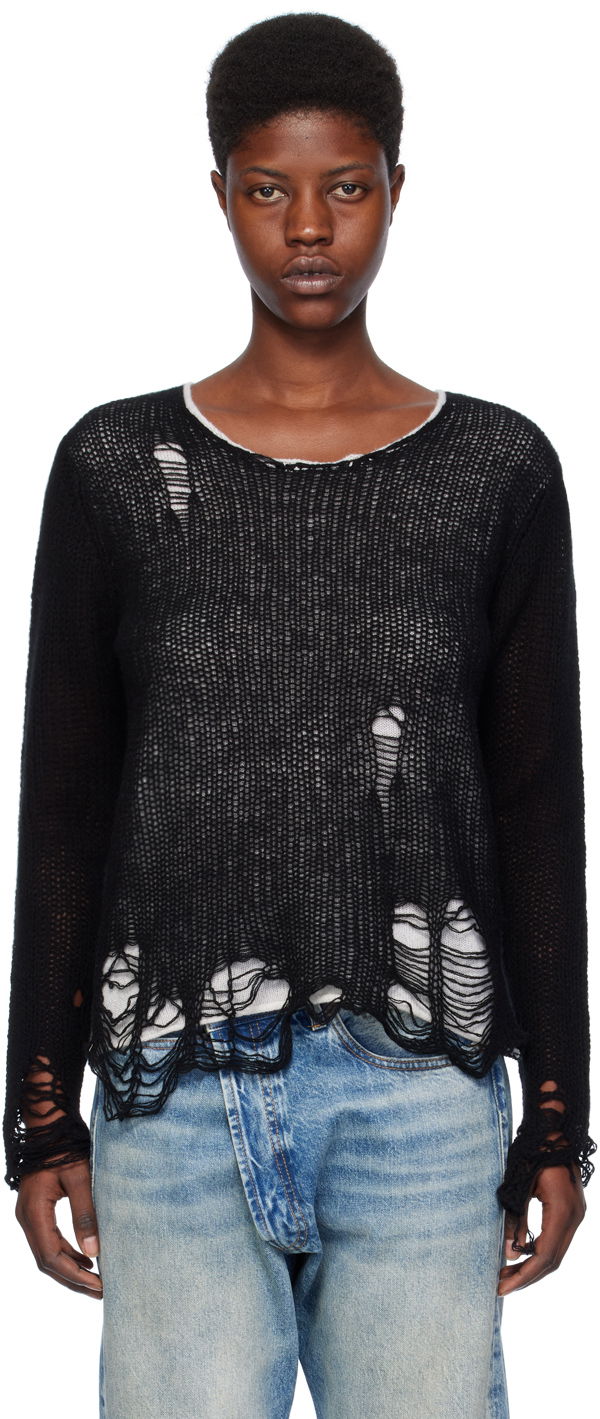 Sweater R13 R13 Layered Distressed Knit Sweater Svart | R13WY206-Y122B