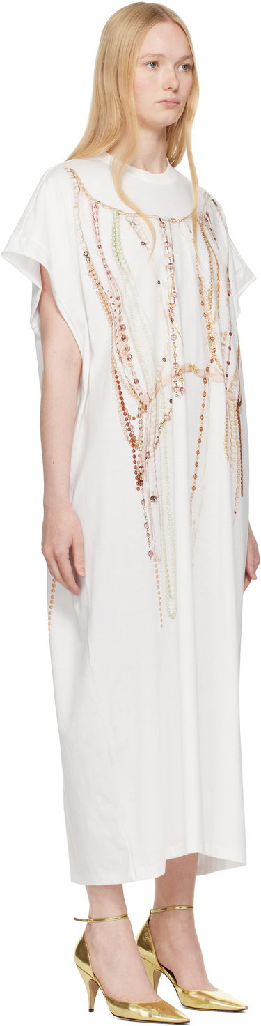 Klä Maison Margiela MM6 Maison Margiela Jersey Midi Dress with Beaded Graphic Vit | S62DG0049 M20118, 1