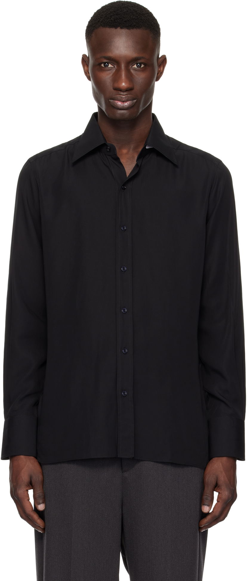 Skjorta Tom Ford TOM FORD Lightweight Lyocell Slim Fit Shirt Svart | HSBC01-LYS03