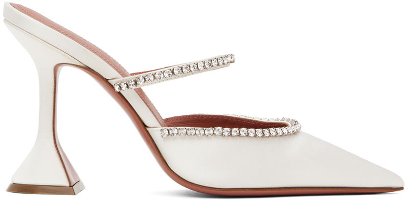 Sneakers och skor Amina Muaddi Crystal-Embellished Satin Mule Heels Vit | GILDA MULE CL SATIN