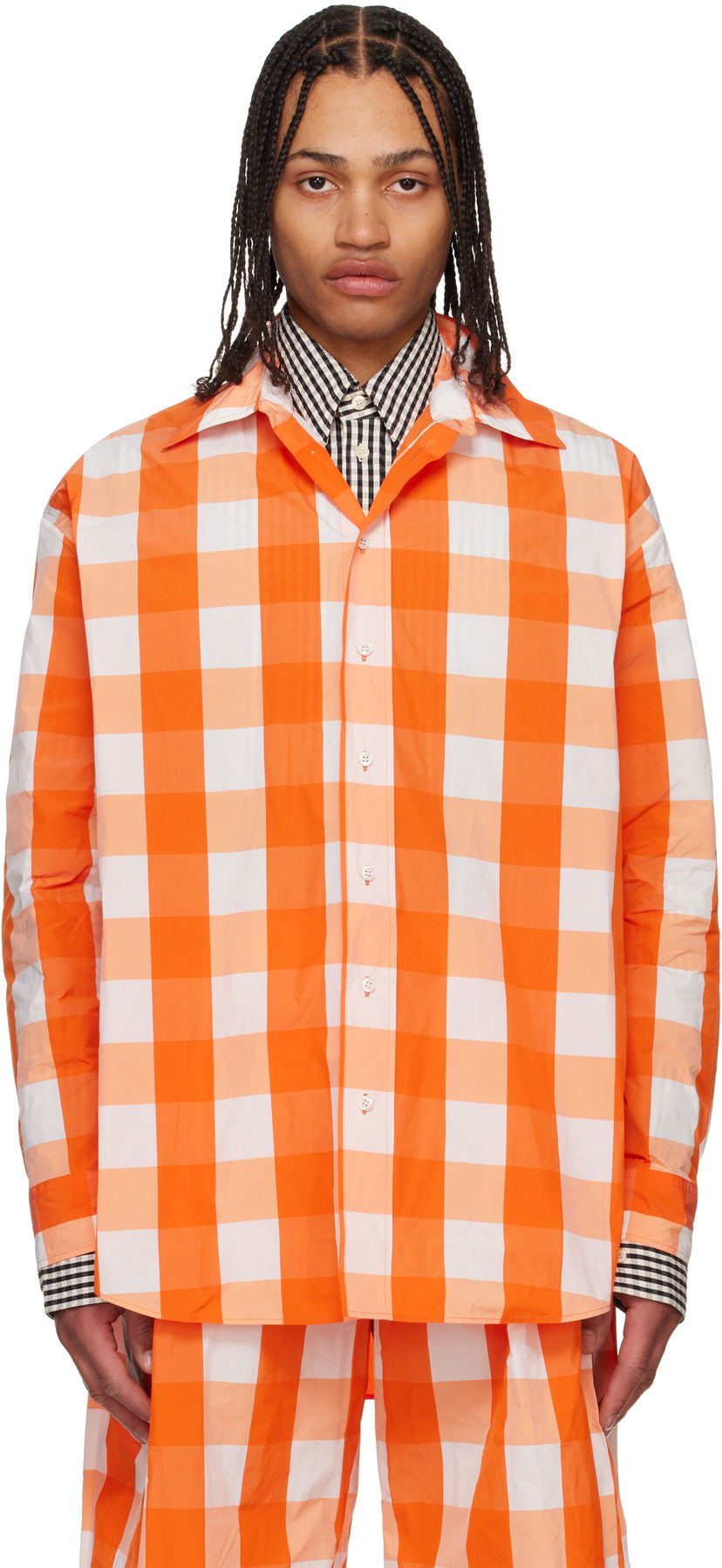 Skjorta Walter Van Beirendonck Walter Van Beirendonck Maxi Gingham Button-Up Shirt Orange | 6002