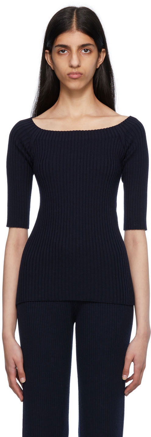Sweater CHLOÉ Chloé Off-The-Shoulder Knit Top Mörkblå | CHC22AMP02650