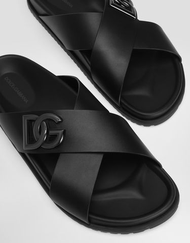Tillbehör Dolce & Gabbana Dolce & Gabbana Calfskin Slides with DG Logo Svart | A80525A9Q6780999, 3