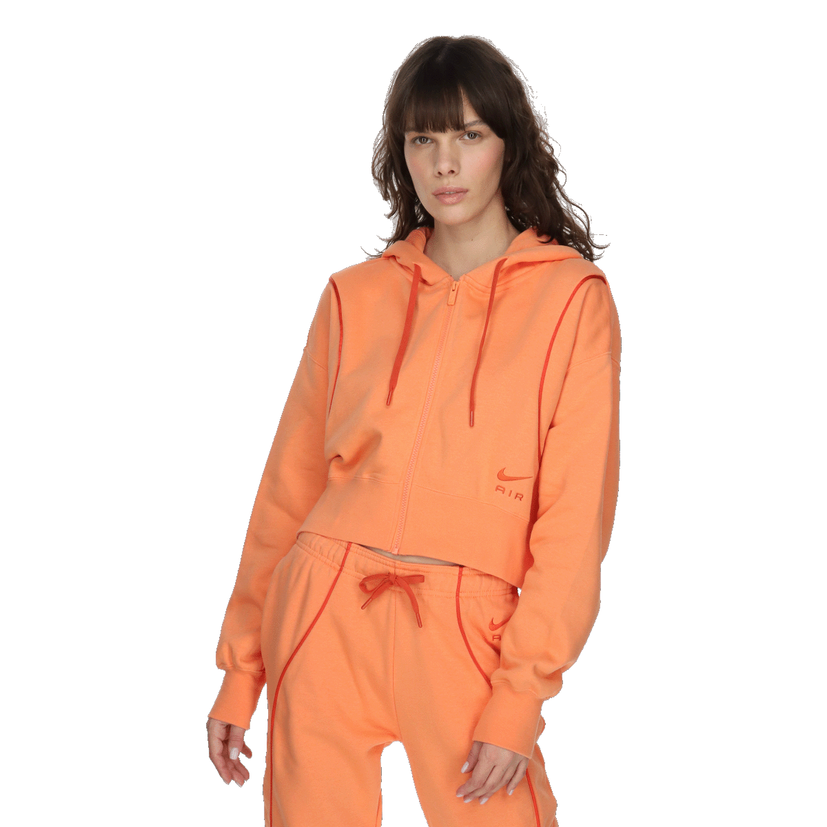 Träningsoverall Nike Air Cropped Full-Zip Hoodie and Sweatpants Set Orange | DQ6579-871, 0