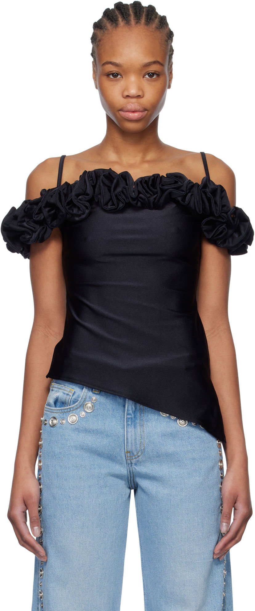 Linne Coperni Coperni Ruffle Camisole Top Svart | COPT79F5001