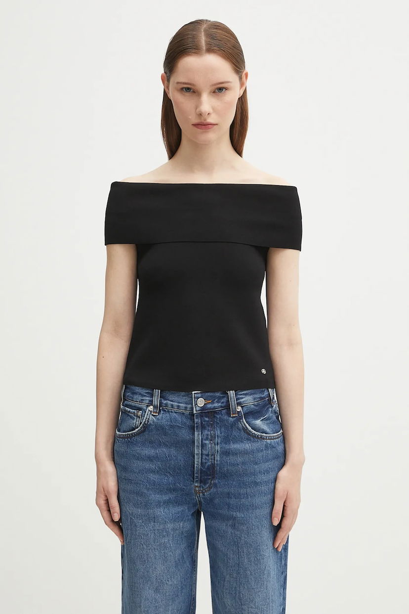 Linne Anine Bing Anine Bing Francis Off-The-Shoulder Knit Top Svart | A.09.11203