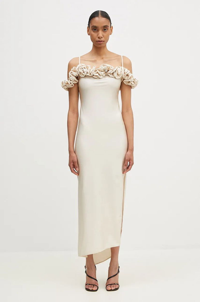 Klä Coperni Maxi Ruffle Dress Beige | COPR113545