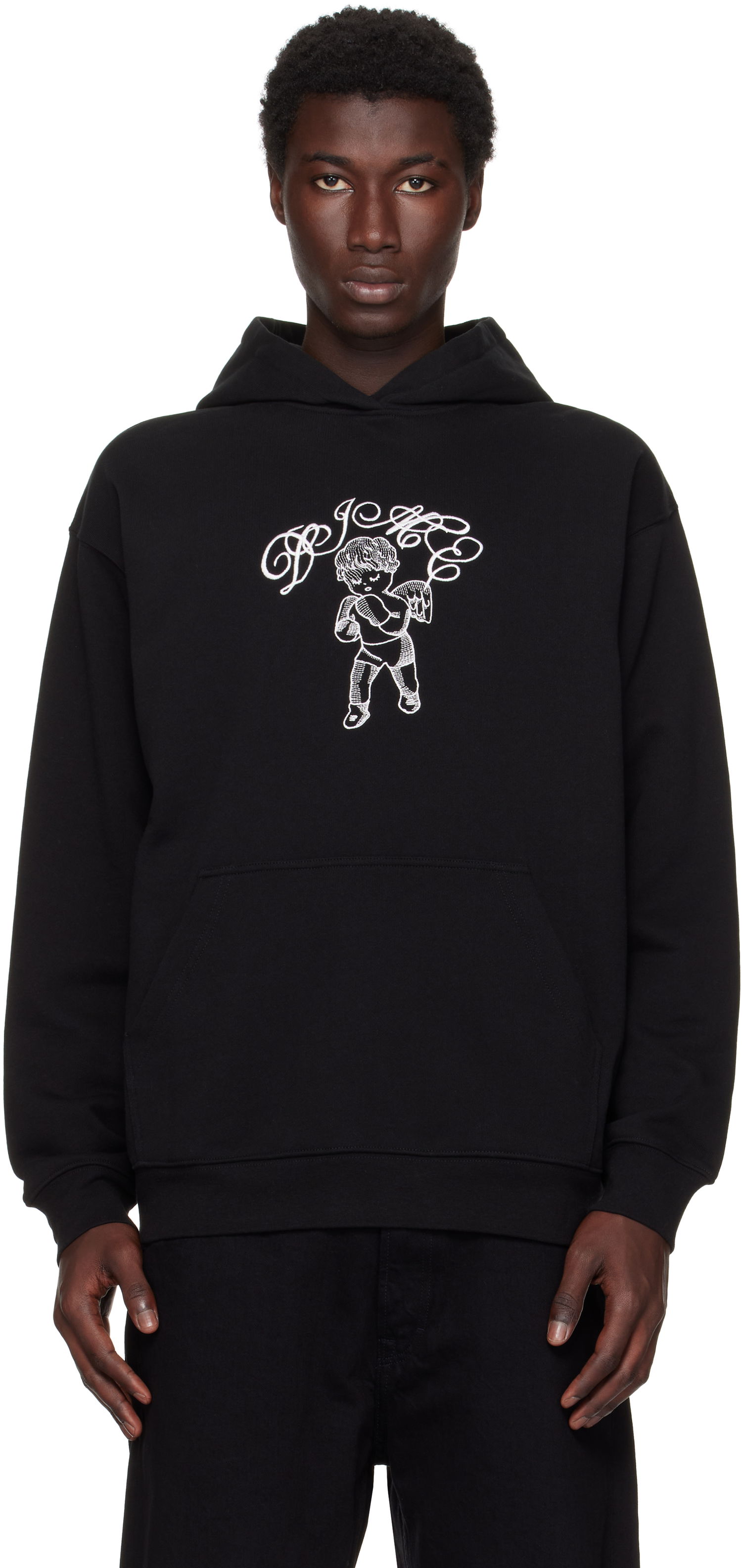 Sweatshirt Dime Embroidered Fighter Hoodie Svart | DIMESU2544BLK, 0