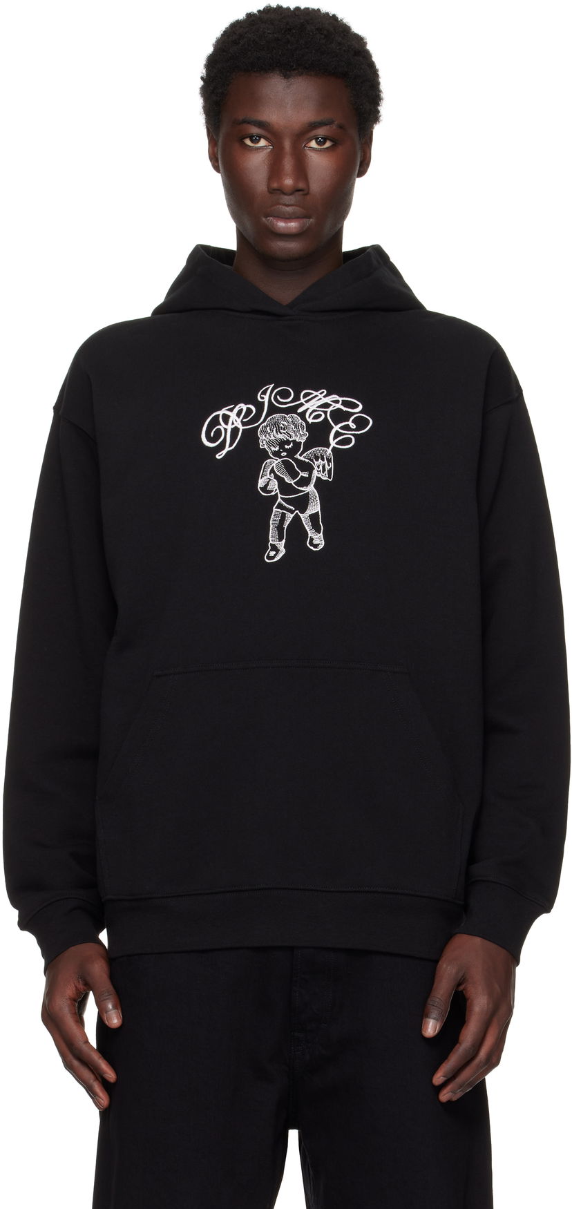 Sweatshirt Dime Embroidered Fighter Hoodie Svart | DIMESU2544BLK