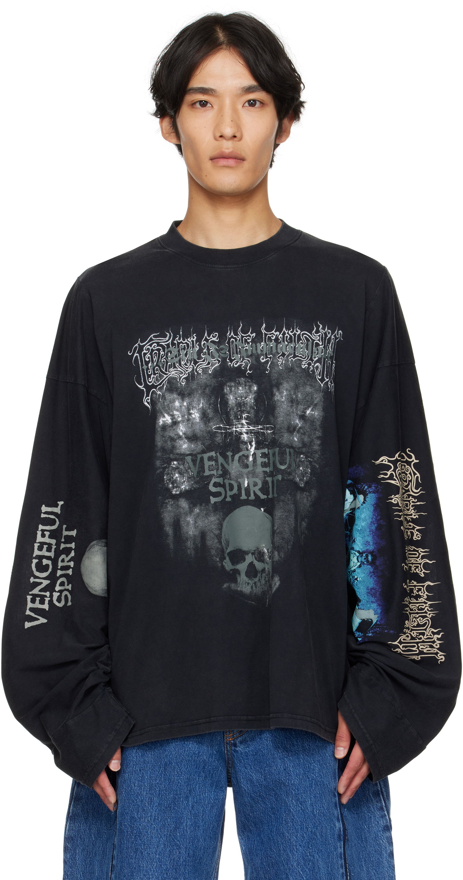 T-shirt VETEMENTS Vetements Cradle of Filth 'Spirit' Cut-Up Longsleeve T-Shirt Svart | UCF76LS680M, 0