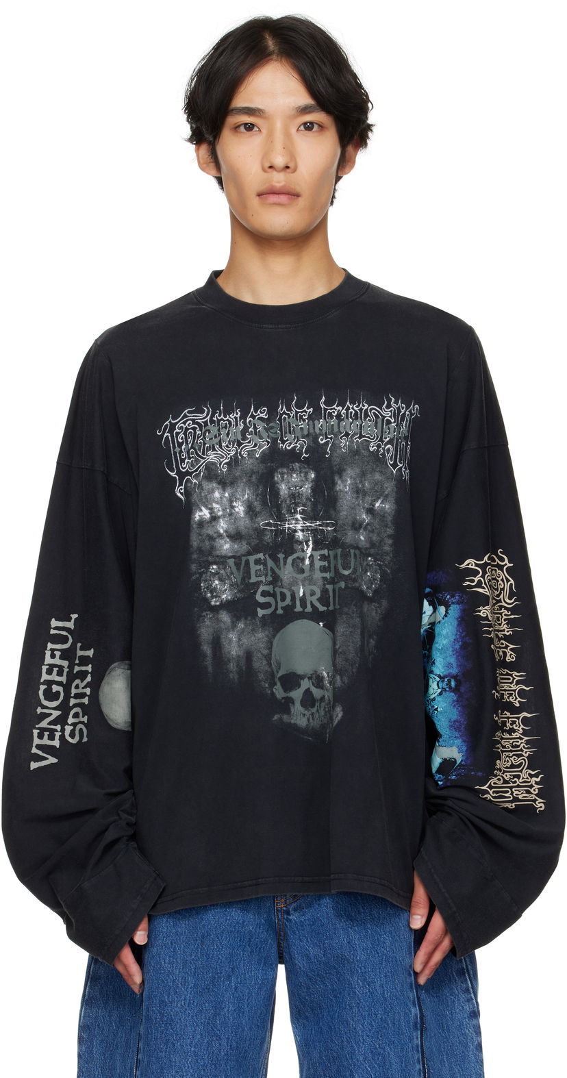 T-shirt VETEMENTS Vetements Cradle of Filth 'Spirit' Cut-Up Longsleeve T-Shirt Svart | UCF76LS680M