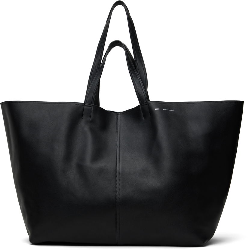 Tygpåse AMI AMI Paris Leather Midi Maxi Tote Svart | ULL024.AL0090