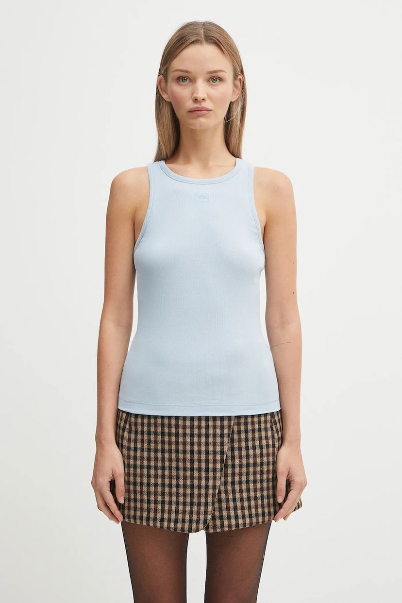 Linne GANNI GANNI Soft Cotton Ribbed Tank Top Blå | T4143