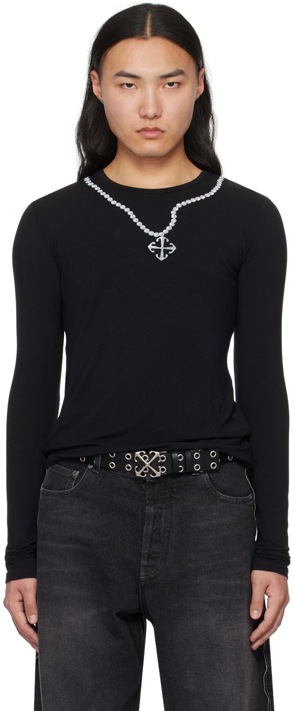 T-shirt Off-White Black Printed Long Sleeve T-Shirt Svart | OMAB092S24JER0011001