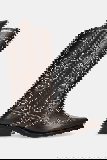 Sneakers och skor GANNI GANNI Mid Shaft Embroidered Western Boots Brun | S3112, 1