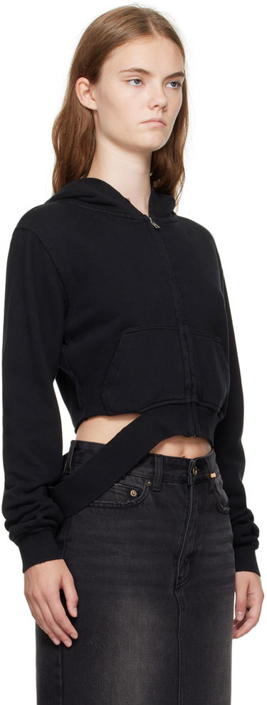 Sweatshirt We11done We11done Distressed Zip-Up Hoodie Svart | WD-TJ2-24-808-W-BK, 1