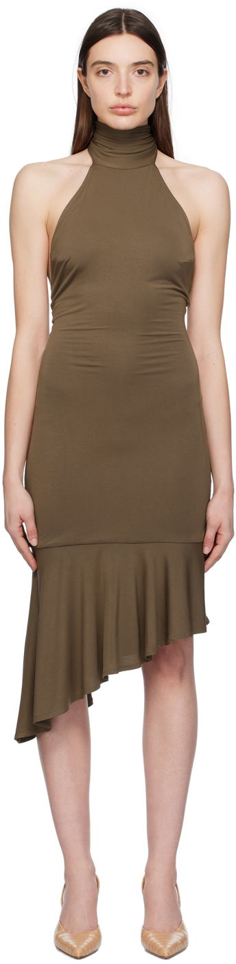 Klä Miaou Miaou Karina Halter Neck Midi Dress Brun | 5028TJBPOLV