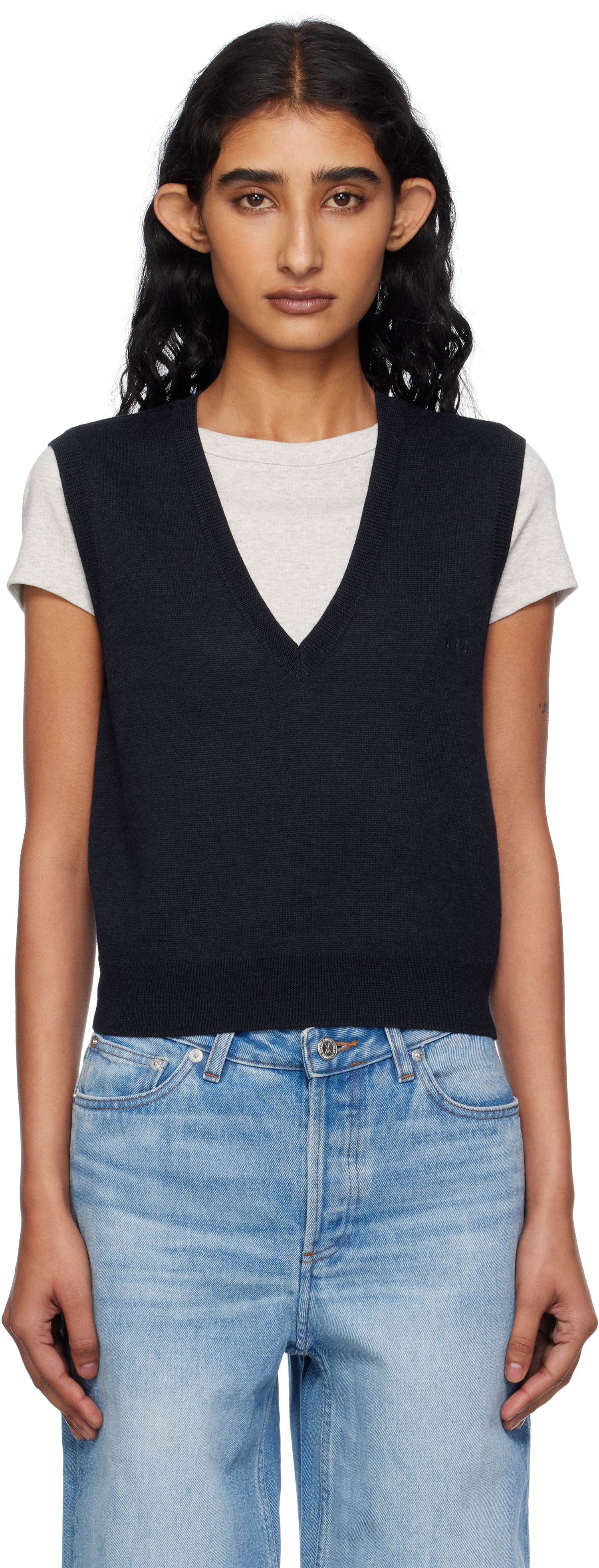 Sweater A.P.C. A.P.C. Lise Knit Vest Mörkblå | WVBEE-F22329, 0
