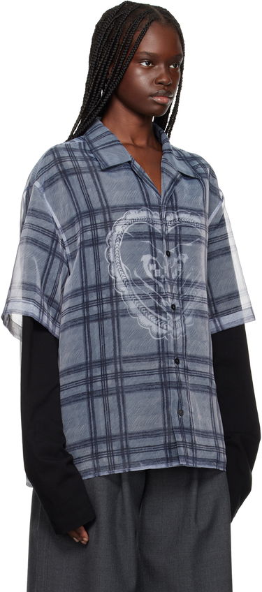 Skjorta We11done We11done Heart Layered Check Pattern Shirt Grå | WD-SH1-25-176-U-GY, 1
